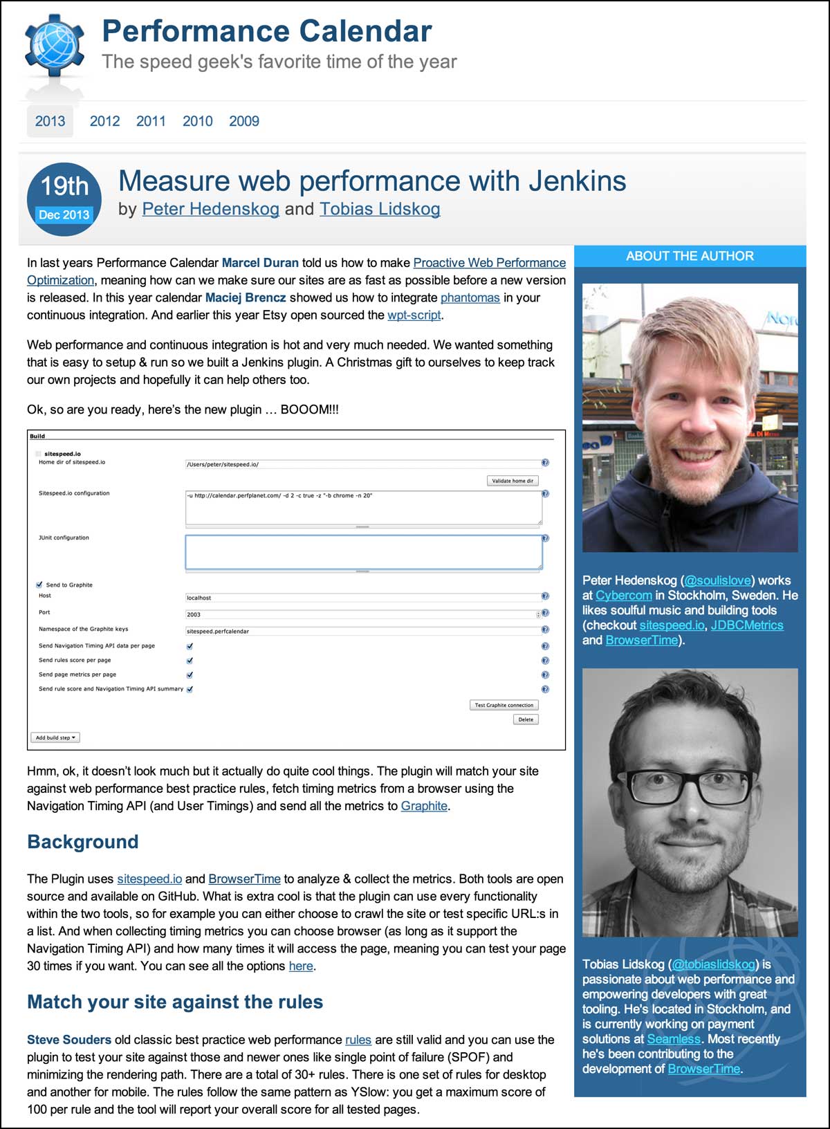 Tobias & Peters new Jenkins plugin @ the Performance Calendar